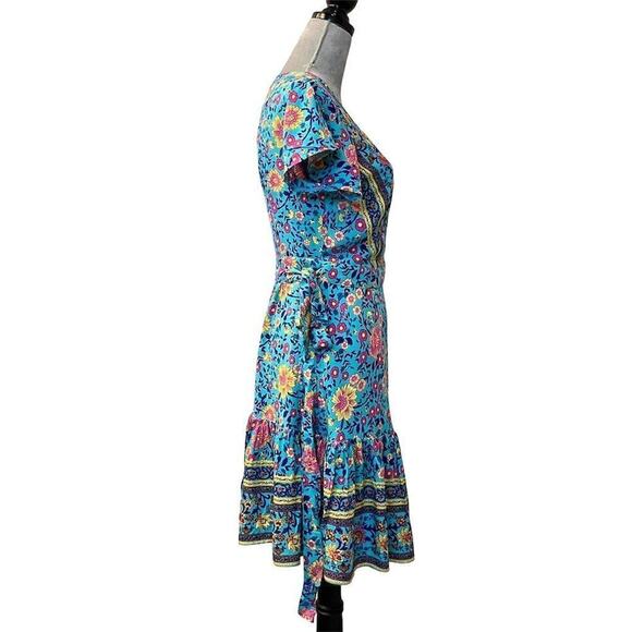 Zesica Women's XS Boho Floral V-Neck Wrap Dress Short Blue Summer Casual Flowy - Picture 7 of 13